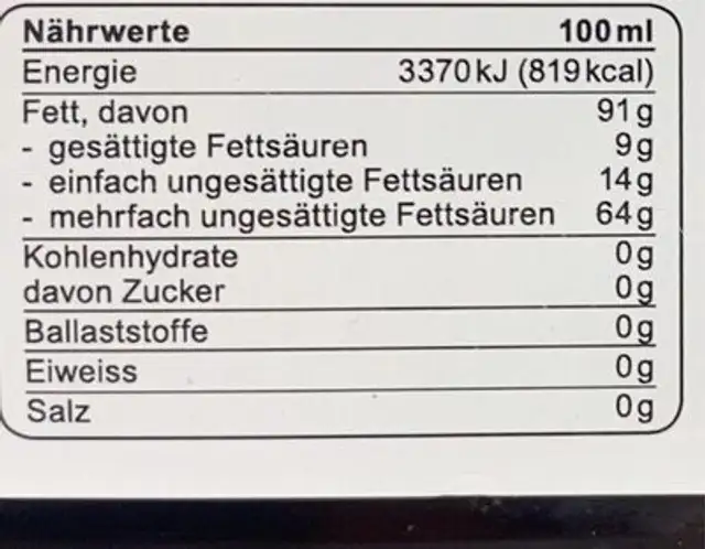 Ostschweizer Leinöl nutrition facts table
