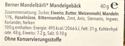Berner Mandelbärli Weihnacht ingredients label