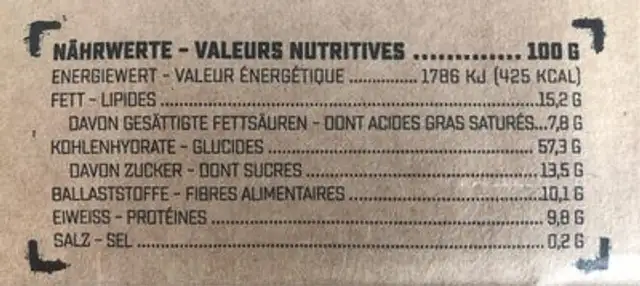 Mûesli Crunchy Blue nutrition facts table