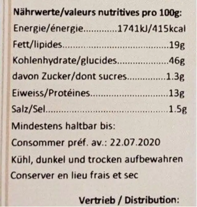 Cracker Kastanie nutrition facts table