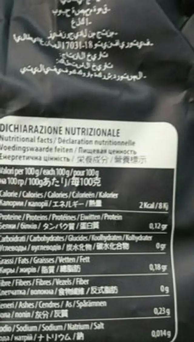 Cafe ingredients label