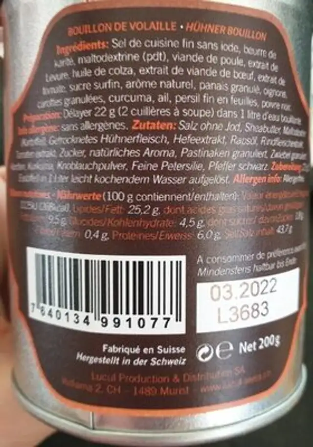 Bouillon de volaille nutrition facts table