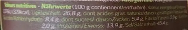 Bouillon végétal nutrition facts table