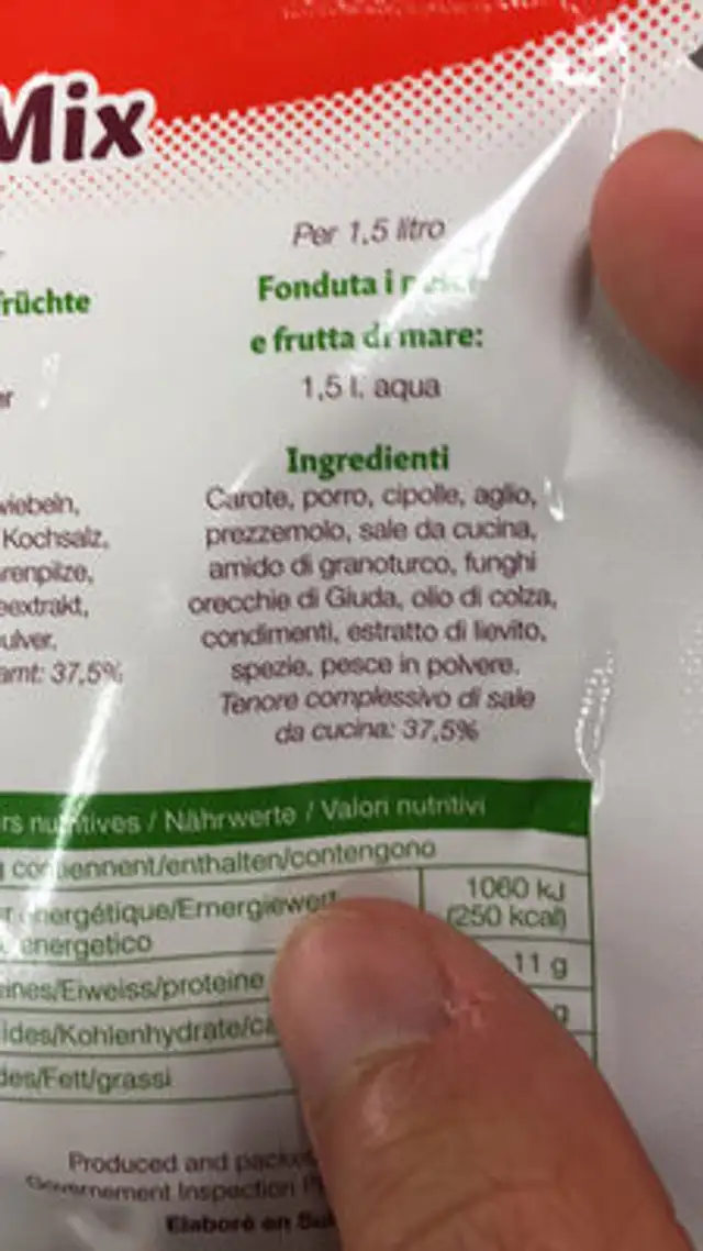 Fish Mix ingredients label