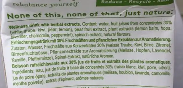 Purelosophy Relax 250ML ingredients label