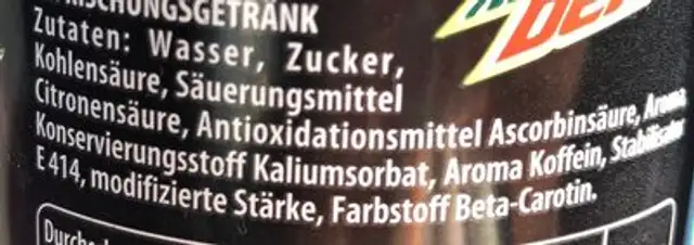 Mountain Dew ingredients label