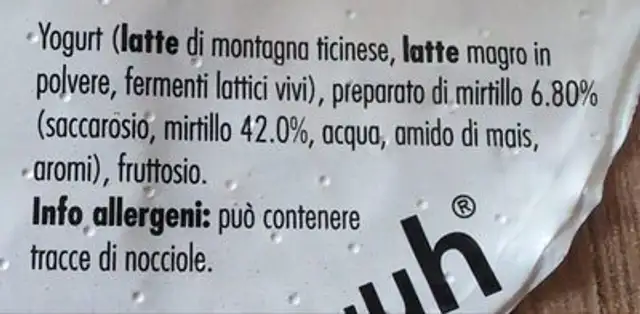 Yogurt di montagna ingredients label