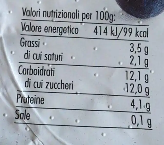 Yogurt di montagna nutrition facts table
