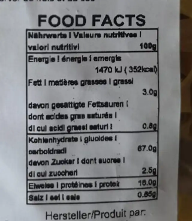Urdinkel-Safran-Nudeln mit Ei nutrition facts table