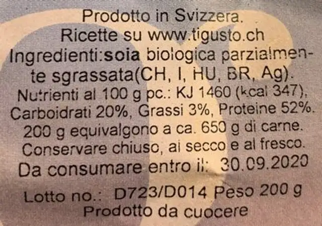 Granulato Bio di Soia nutrition facts table