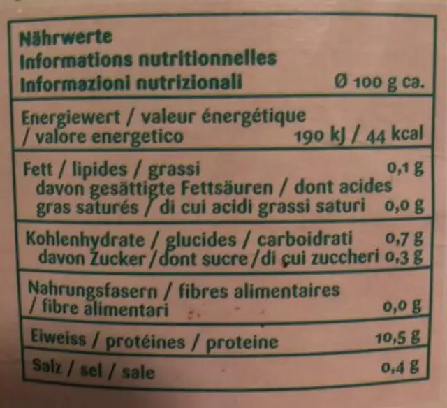 Blanc d'Oeuf nutrition facts table