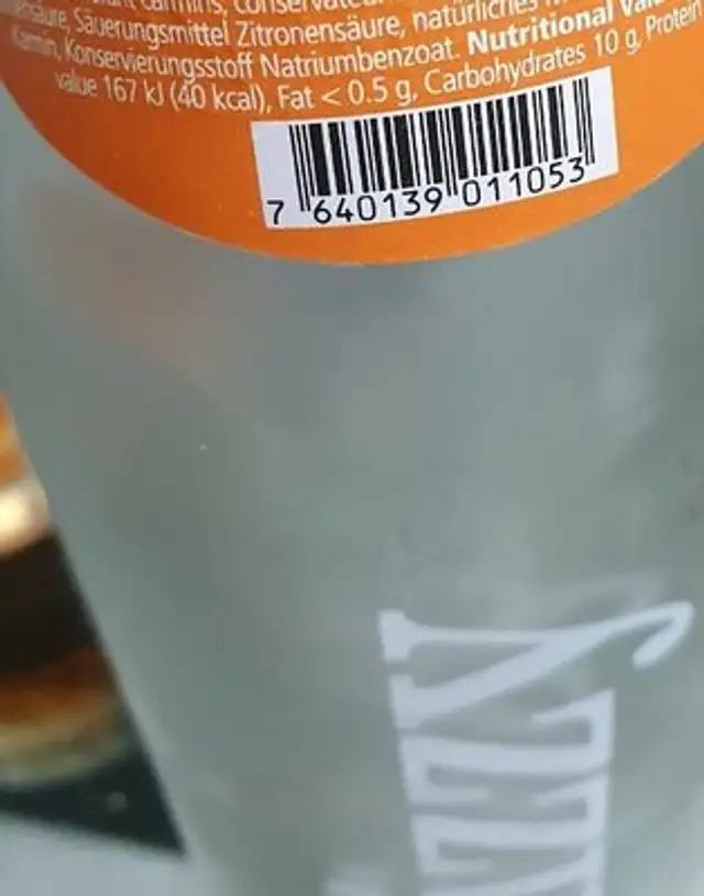 Fizzy mandarino nutrition facts table