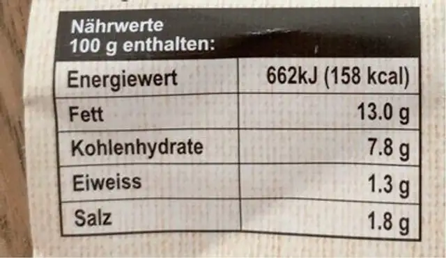 Ajvar Traditionell Mild 300G nutrition facts table