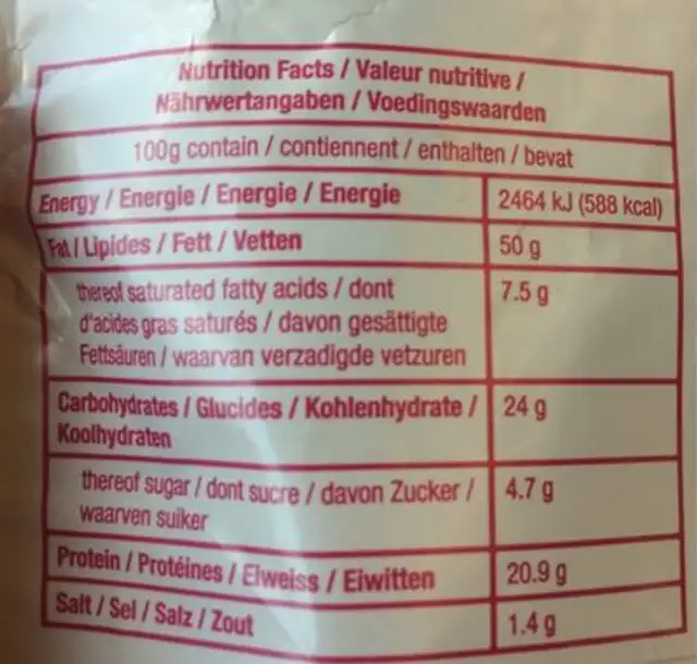 Melange de noix nutrition facts table