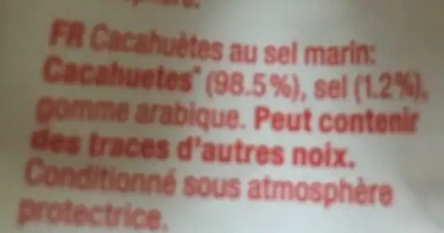 Cacahuetes Grillees Au Sel Marin ingredients label