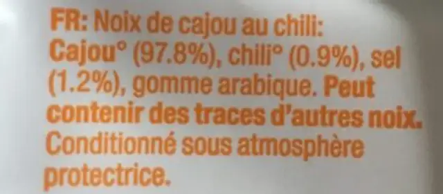 Cashew cajou ingredients label