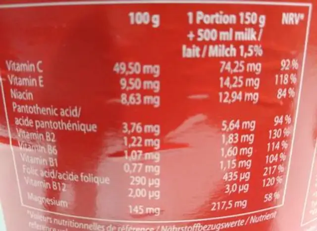 Big gainer 3600 ingredients label
