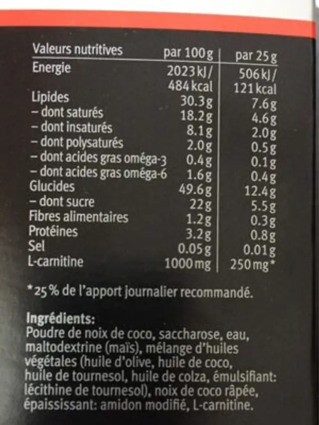 Ultra energy complex nutrition facts table