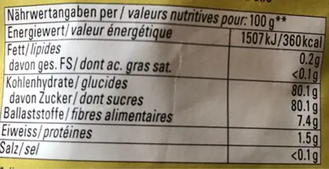 Chips de pomme nutrition facts table
