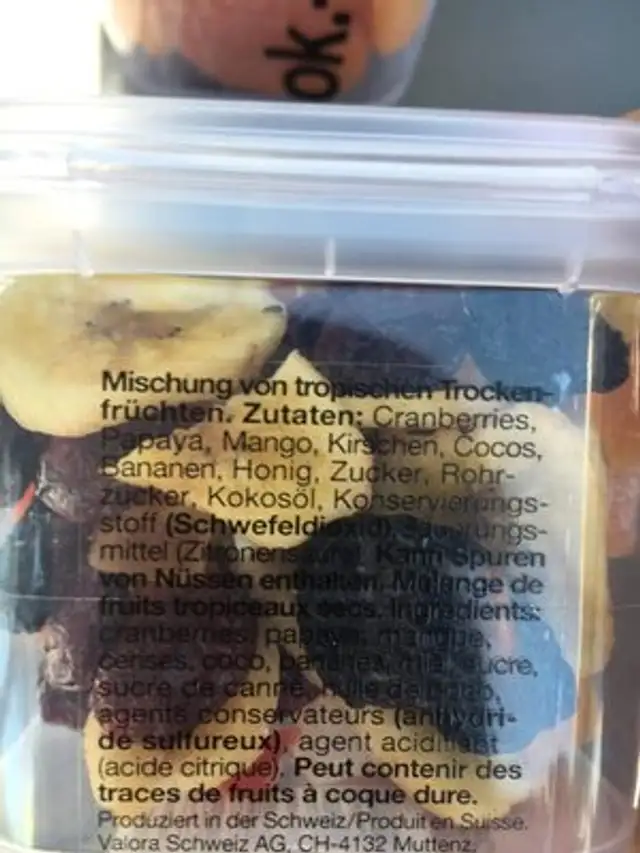 Happy snack tropical mix ingredients label