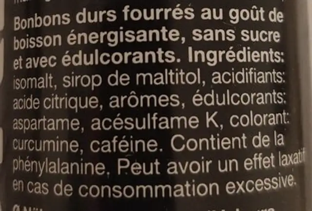 Energy Drops nutrition facts table