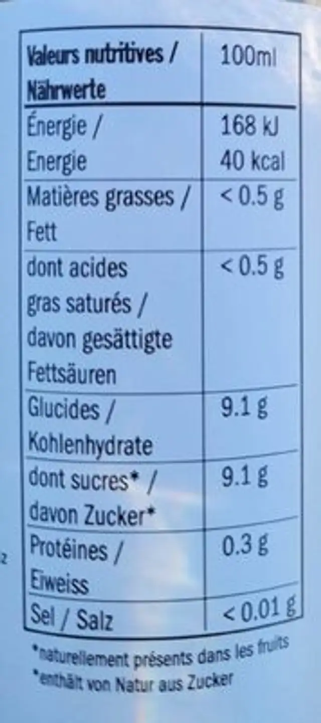 Jus de pomme antarès nutrition facts table