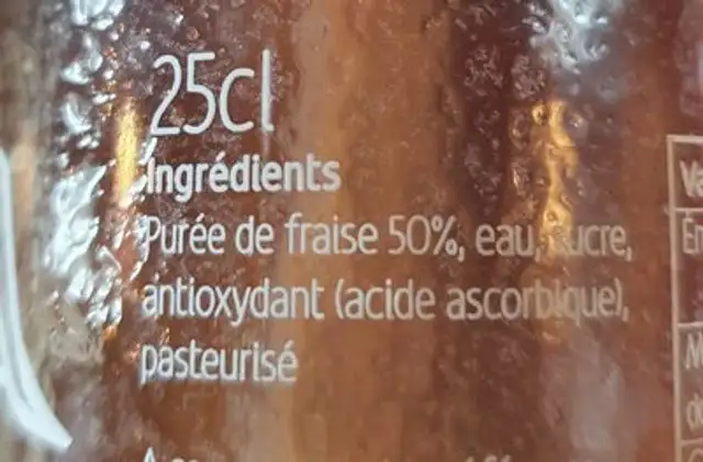 Nectar de fraise nutrition facts table