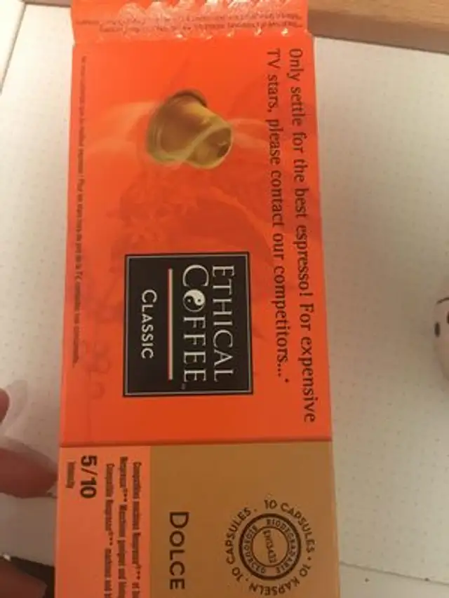Ethical Coffee Company Espresso Armonioso 10 Pkg ingredients label