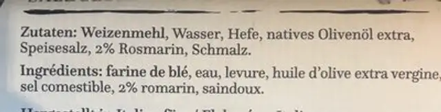 Rosmarino ingredients label