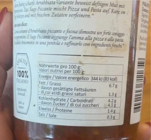 Cara Cara Spicy sauce nutrition facts table