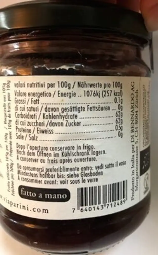 Ciliegia Via Parini nutrition facts table