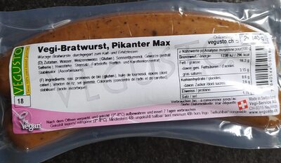 Vegu-Bratwurst, Pikanterweise Max front packaging
