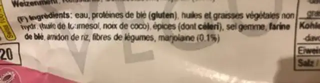 Vegi-bratwurst Majoran ingredients label