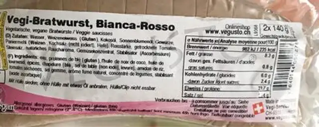 Vegi-bratwurst, bianca-rosso