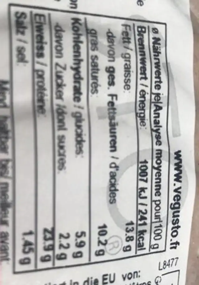 Vegi-aufschnit nutrition facts table