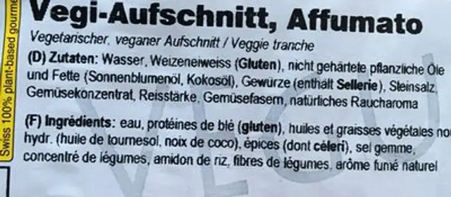 Affumato Vegi-aufschnitt ingredients label