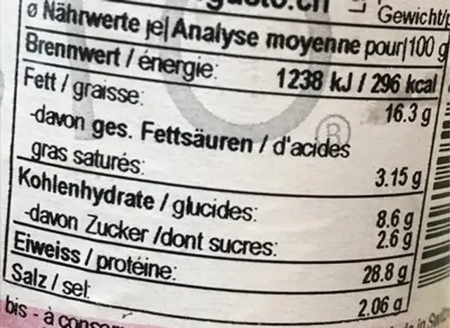 Vegi-maxiwurst, pikant nutrition facts table