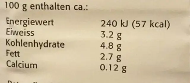 Bio Drinkmilch nutrition facts table