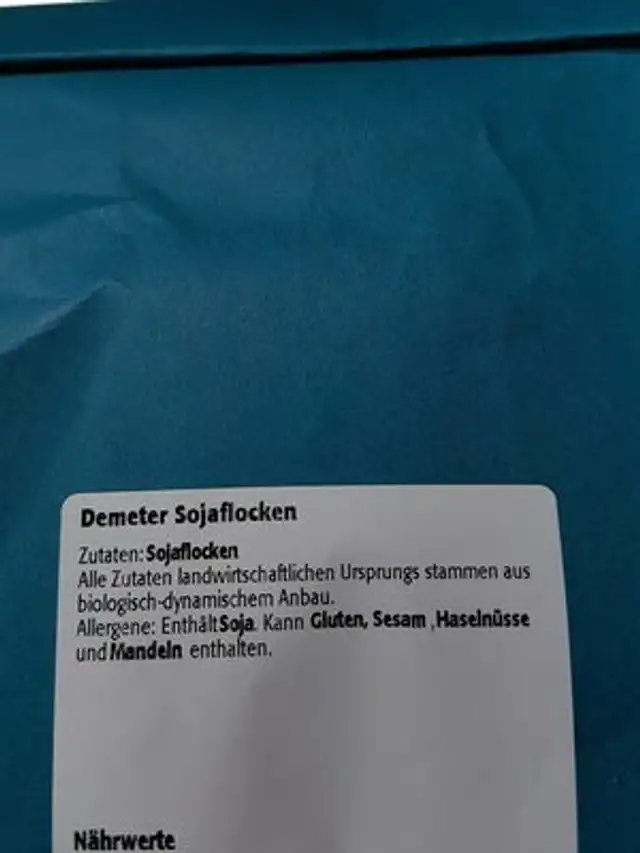 Soja flocken ingredients label