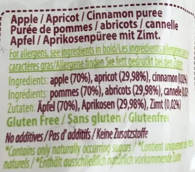 Gourdes De Fruits 4 mois & + ingredients label