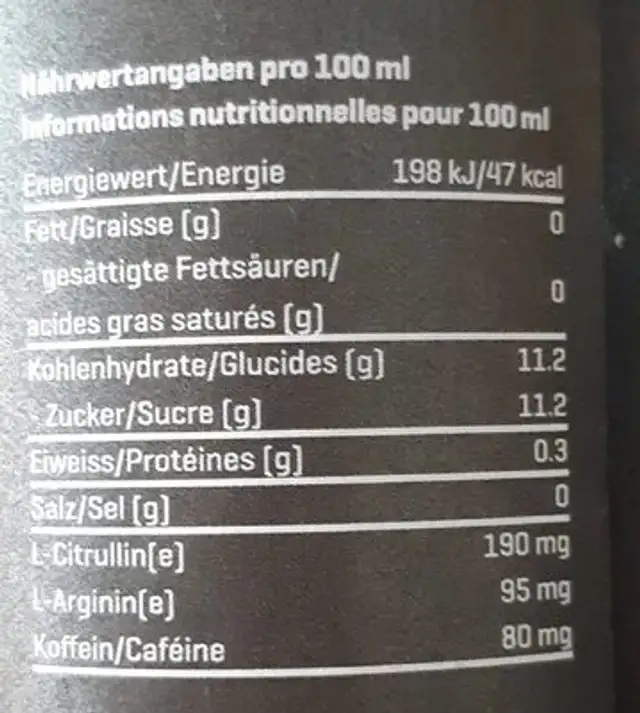 Activator nutrition facts table