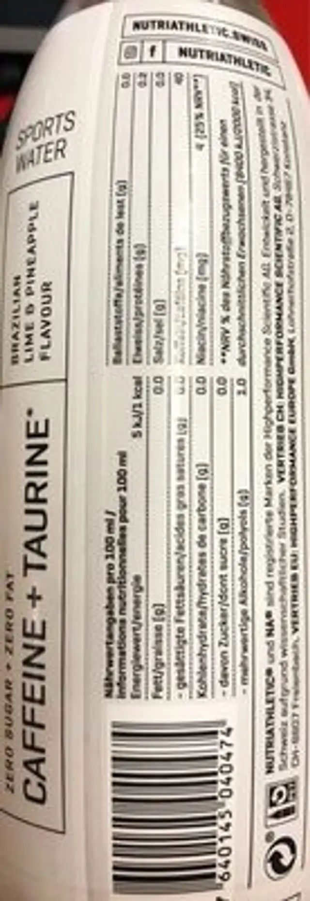 Sport Water BOOST nutrition facts table