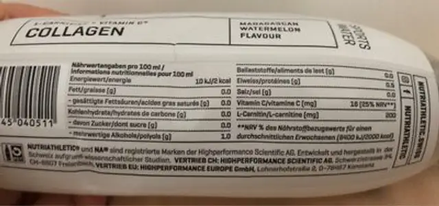 Sports Water SHAPE nutrition facts table