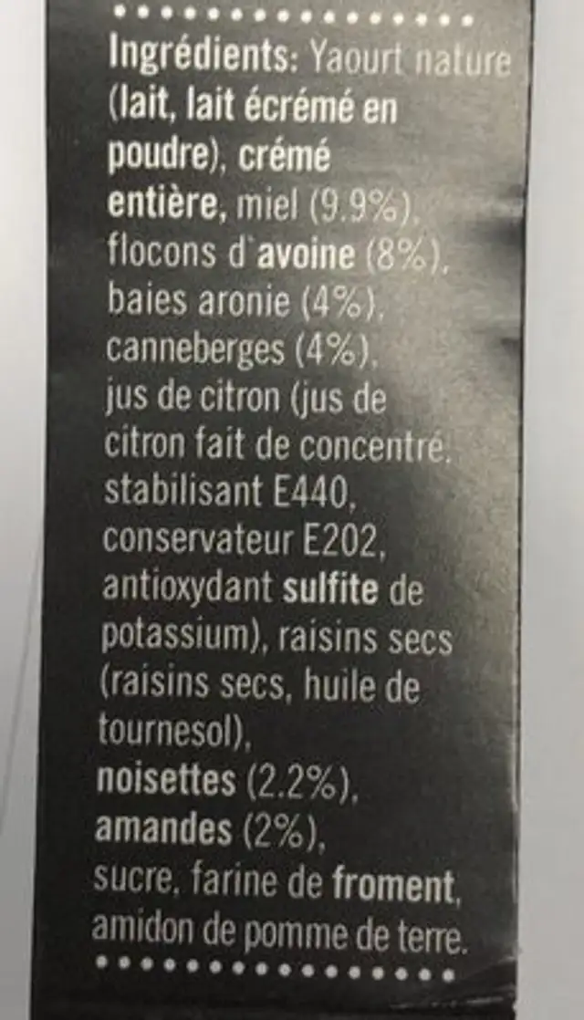 Superfood Müesli ingredients label