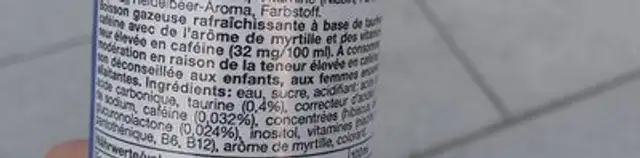 Ok. Energy Drink Blueberry ingredients label