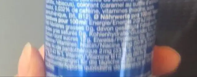 Ok. Energy Drink Blueberry nutrition facts table