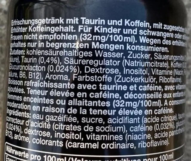 Ok.- energy drink ingredients label