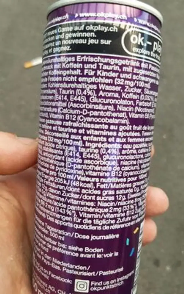 Energy drink, passion fruit nutrition facts table
