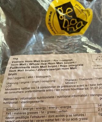 Whole rice Hom Mali brown