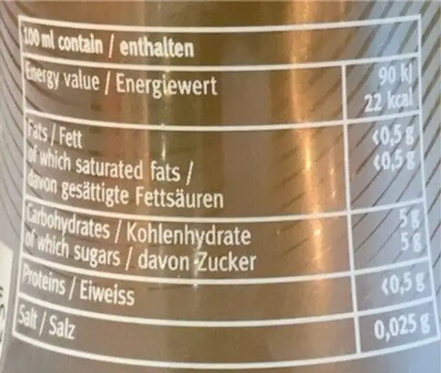 Yootea Jasmeen Green, Tee nutrition facts table